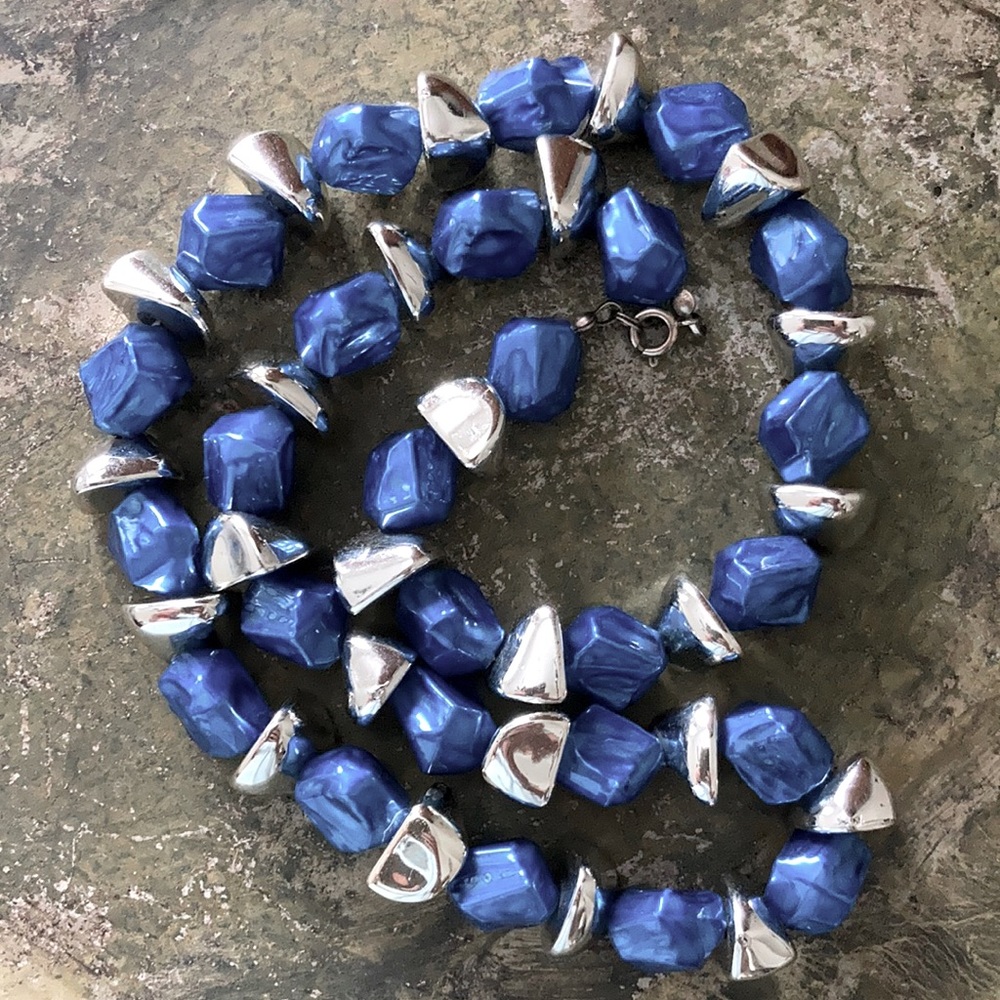 Metallic blue and silver necklace